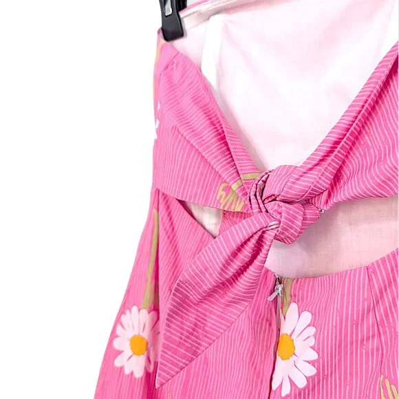 Lilly Pulitzer pink white daisies boned corset strapless tie back dress Ws 6 - Picture 4 of 9